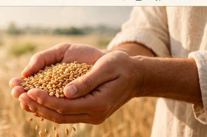 Farmer hands holding freshly harvested golden wheat grains